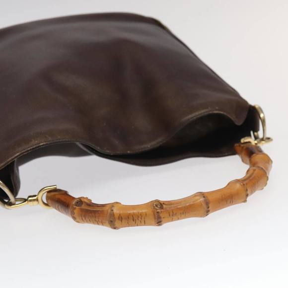 GUCCI Bamboo Hand Bag Leather 2way Brown Gold 001 3444 1638 Auth bs20098 - Picture 7 of 16